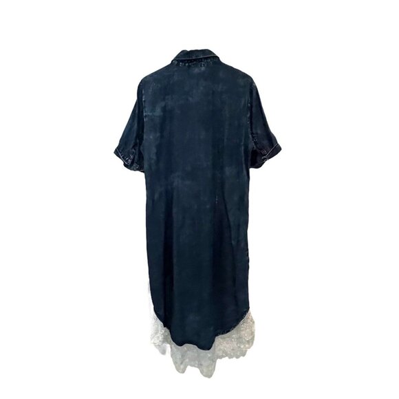 Prairie Style Jean Chambray Denim/Lace Hem Collar Dress Womens 16 Cottage Core - Picture 4 of 11